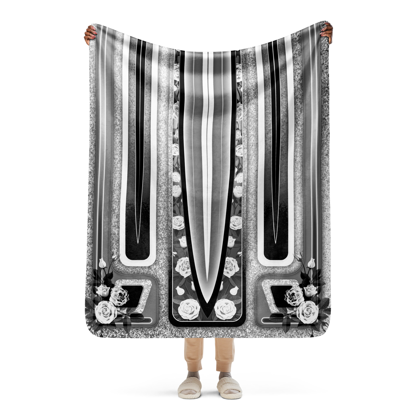 Black & White with Roses Lowrider Hood - Blanket (2 sizes)