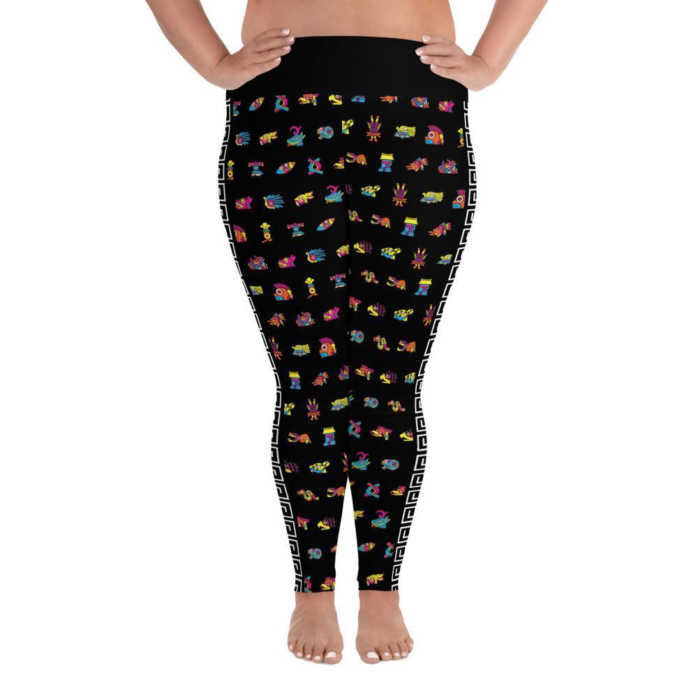 Tonalpohualli 20 Day Signs (Bright Colorway) - All-Over Print Plus Size Leggings - Licuado Wear