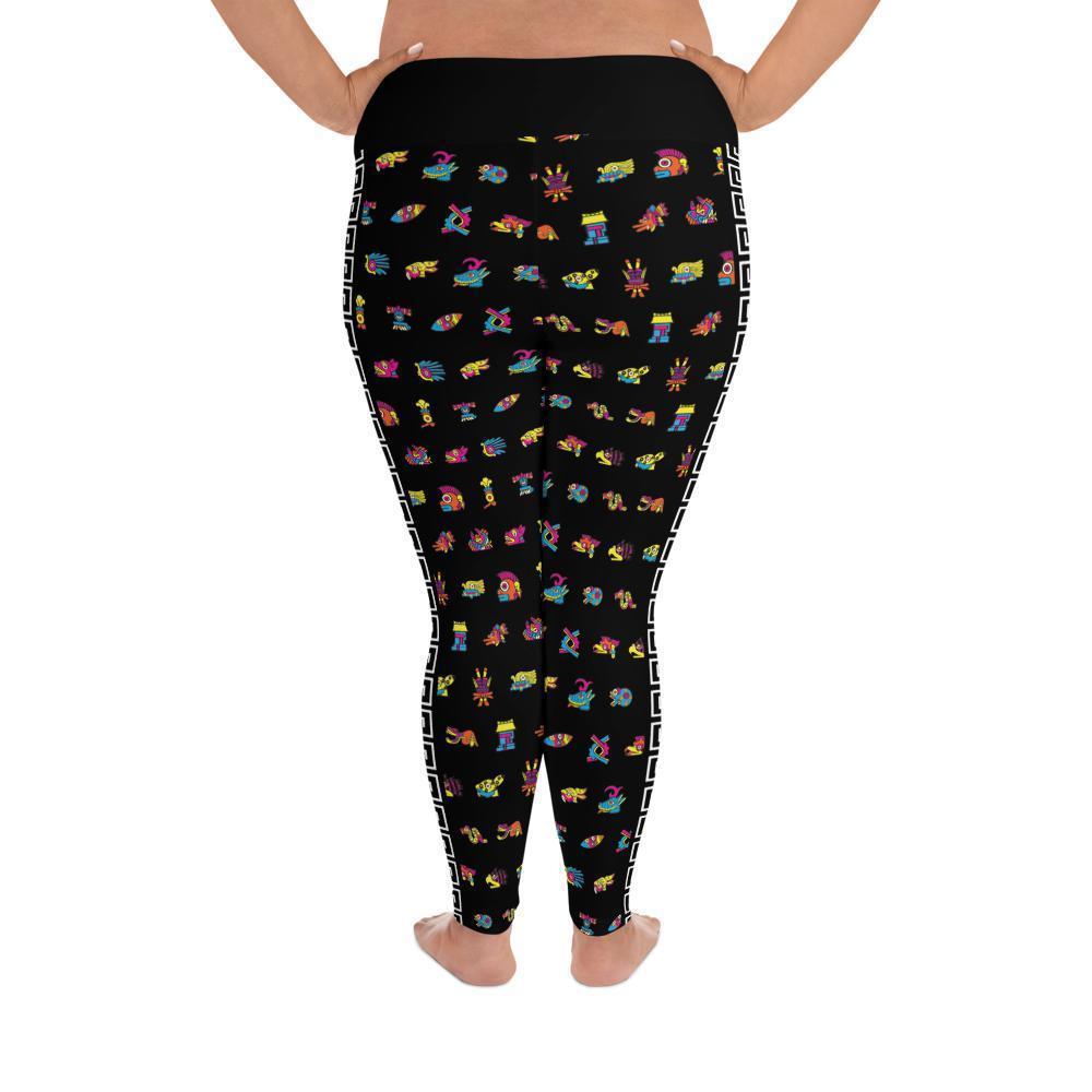 Tonalpohualli 20 Day Signs (Bright Colorway) - All-Over Print Plus Size Leggings - Licuado Wear