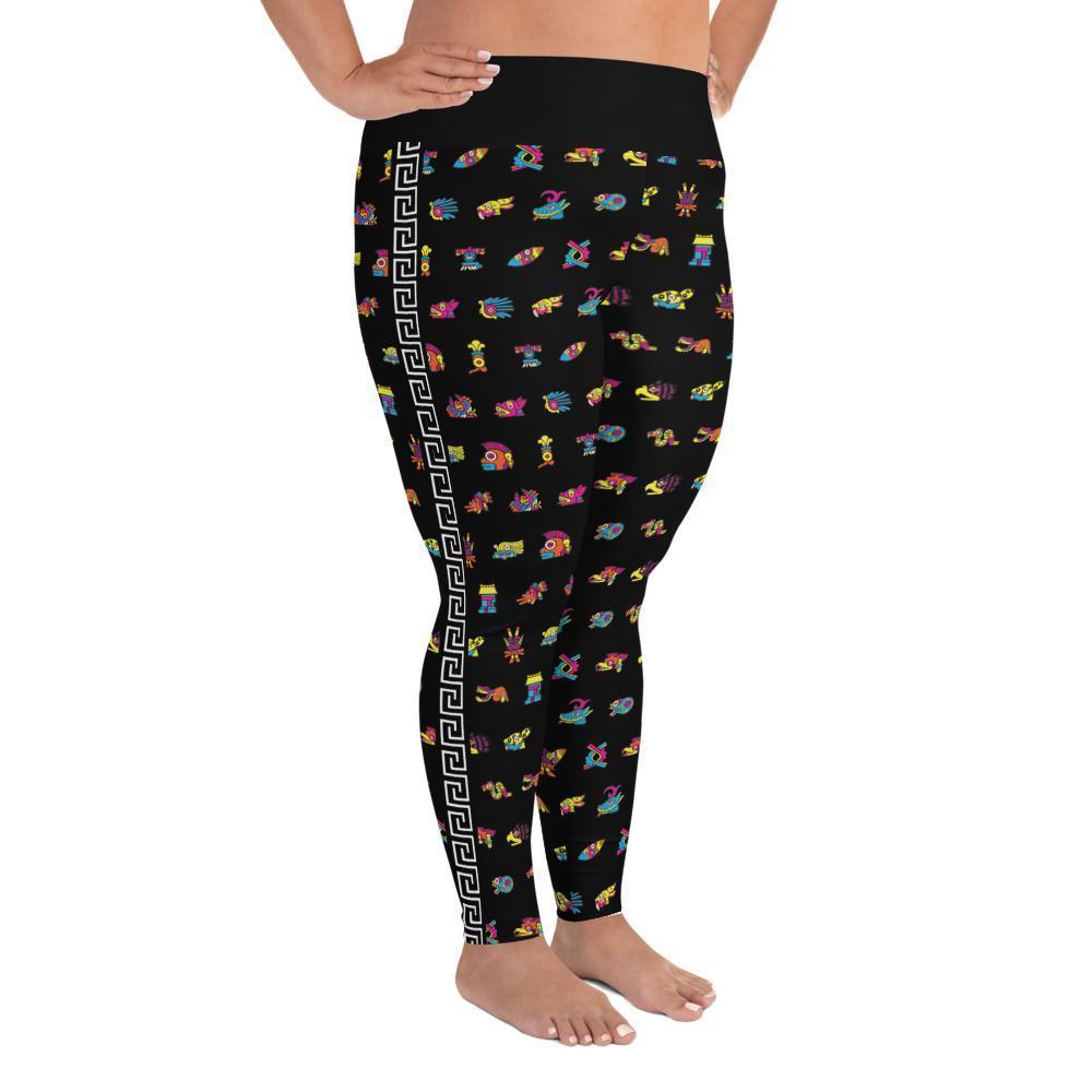 Tonalpohualli 20 Day Signs (Bright Colorway) - All-Over Print Plus Size Leggings - Licuado Wear