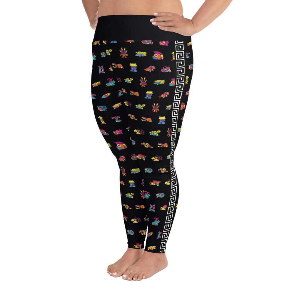 Tonalpohualli 20 Day Signs (Bright Colorway) - All-Over Print Plus Size Leggings - Licuado Wear