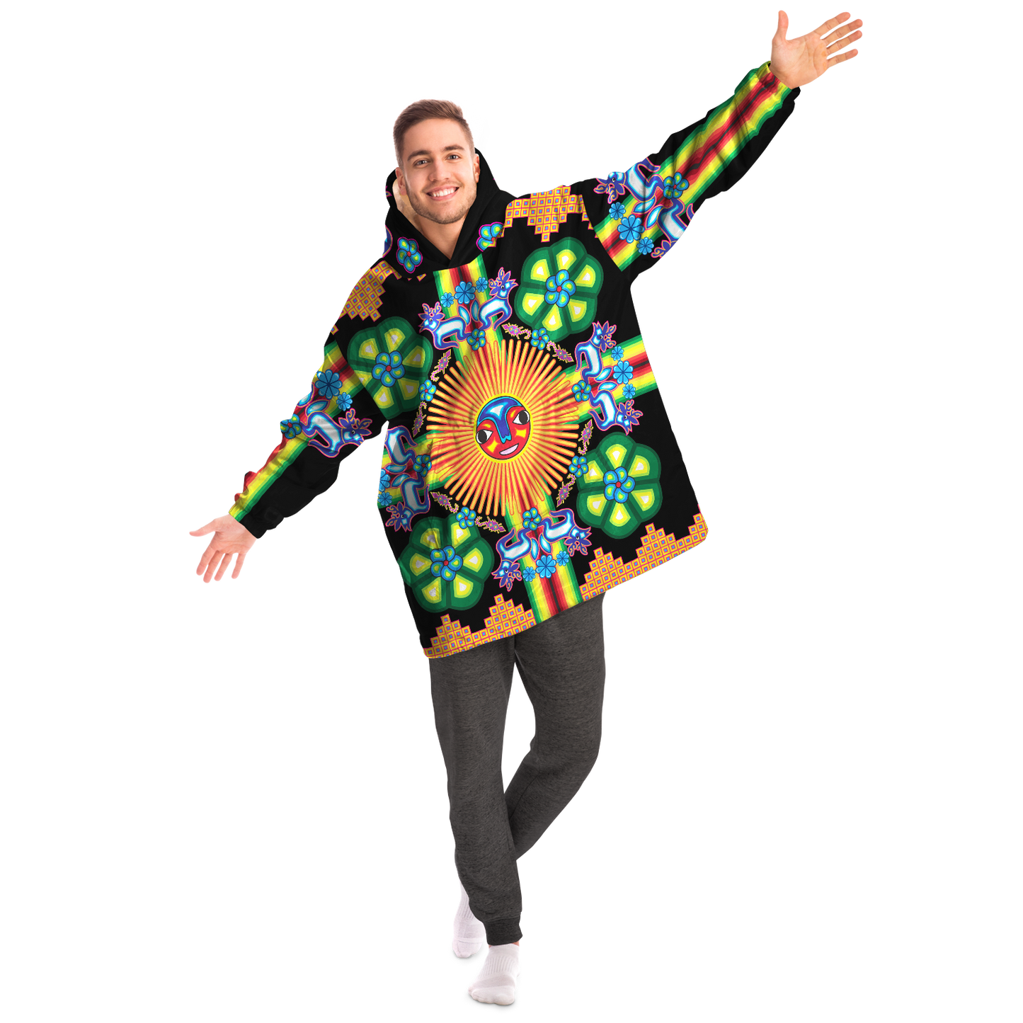 Wixarika Father Sun & Blue Deer - Cobija Hoodie