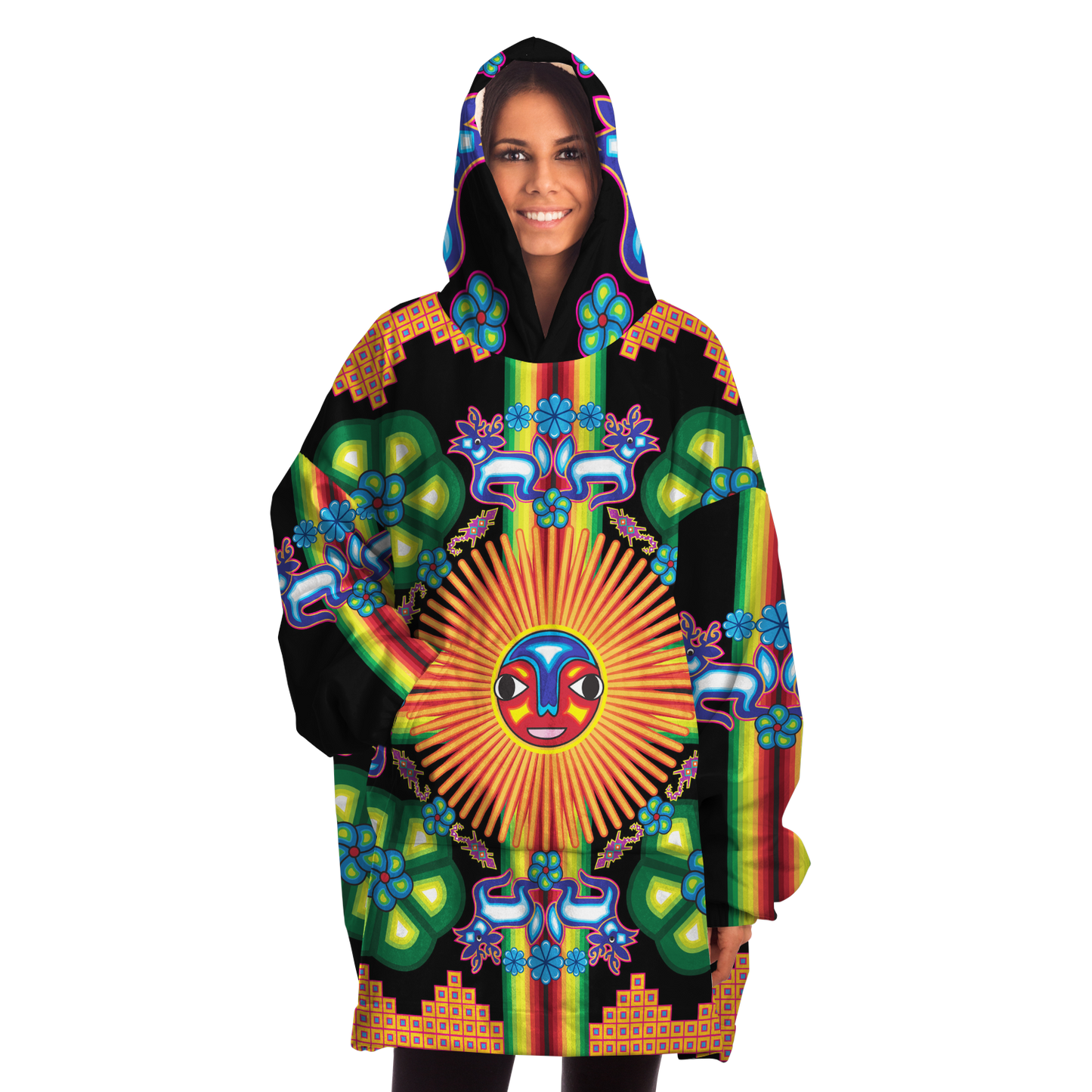 Wixarika Father Sun & Blue Deer - Cobija Hoodie