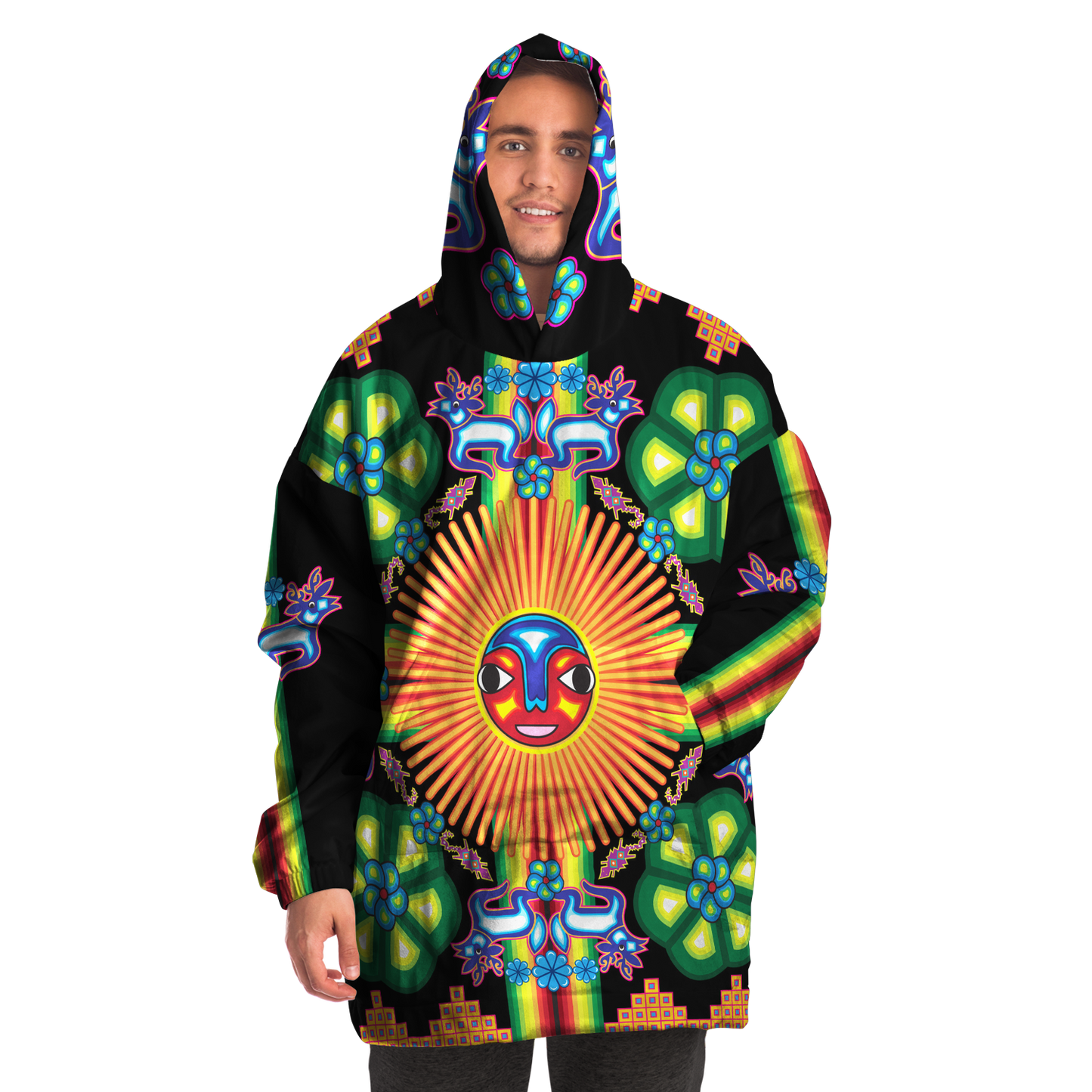 Wixarika Father Sun & Blue Deer - Cobija Hoodie