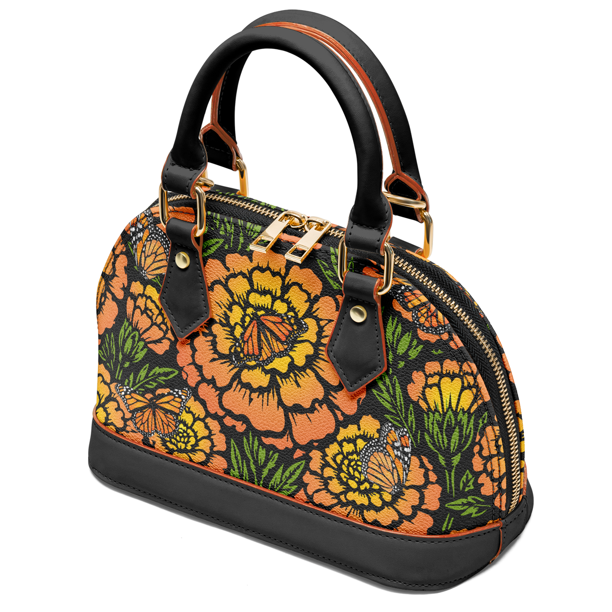 Day of the Dead Marigold & Monarch – Dome Satchel Handbag