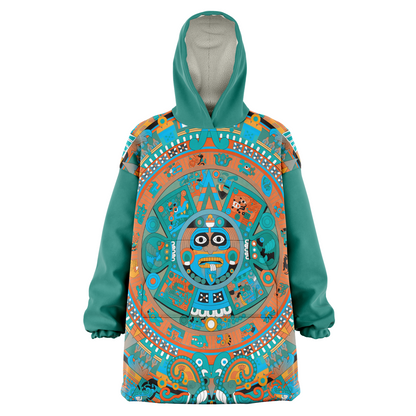 Aztec Calendar (Turquoise Jade & Orange Namor Colors) - Cobija Hoodie
