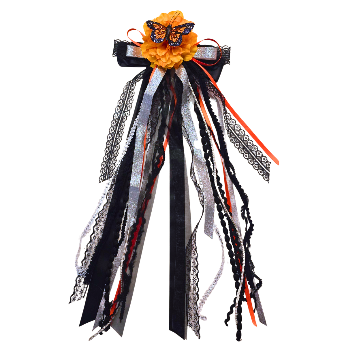 Día de los Muertos Marigold & Monarch – Long Ribbon Hair Bow Barrette