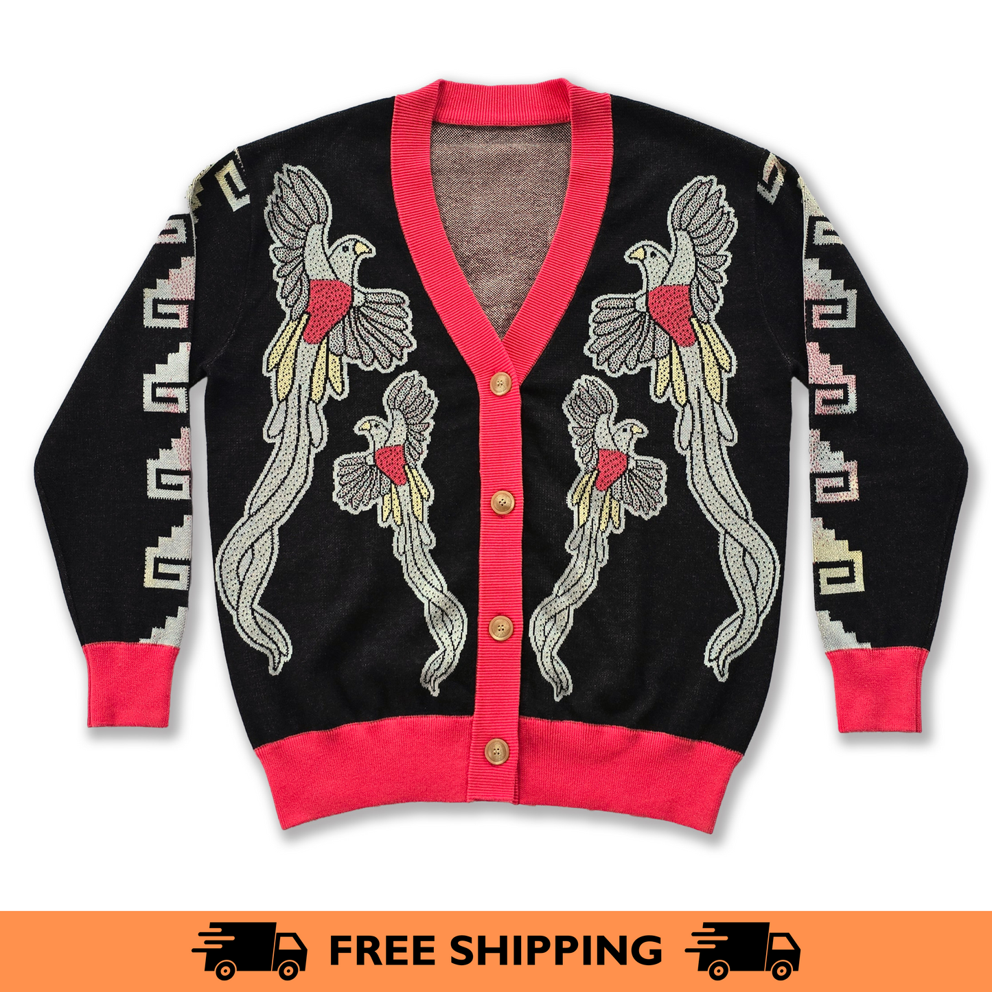 Quetzal y Quetzalcoatl con Flor - Unisex Knit Cardigan