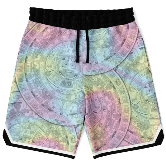 Pastel Aztec Calendar - Unisex Basketball Shorts