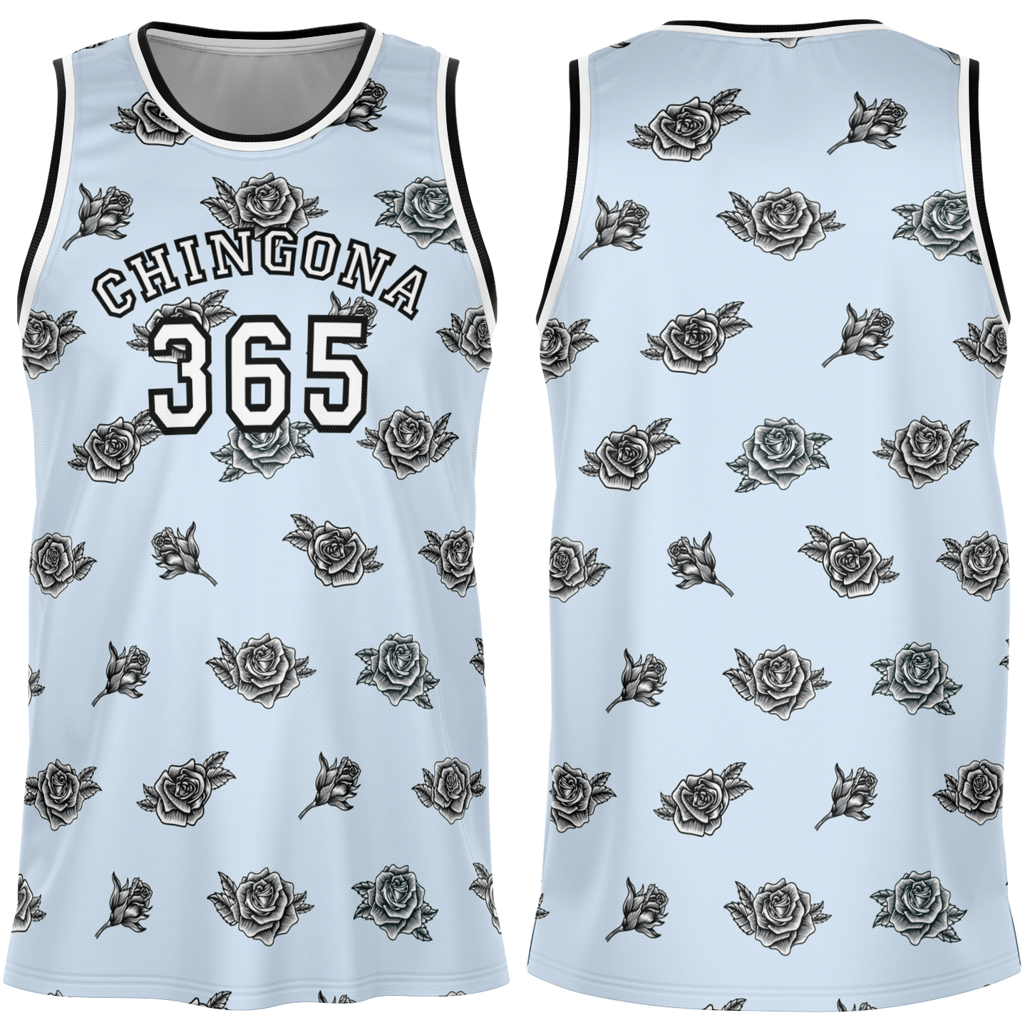 Chingona 365 with Roses - Baby Blue Basketball Jersey