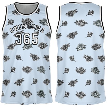 Chingona 365 with Roses - Baby Blue Basketball Jersey