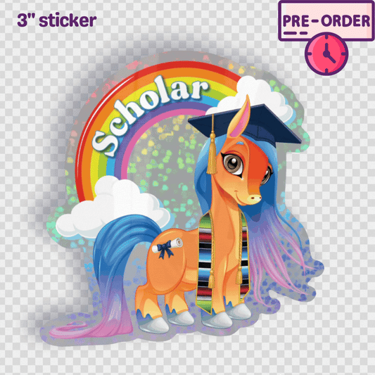 Scholar Pony - Glitter Holographic Sticker [PRE-ORDER]