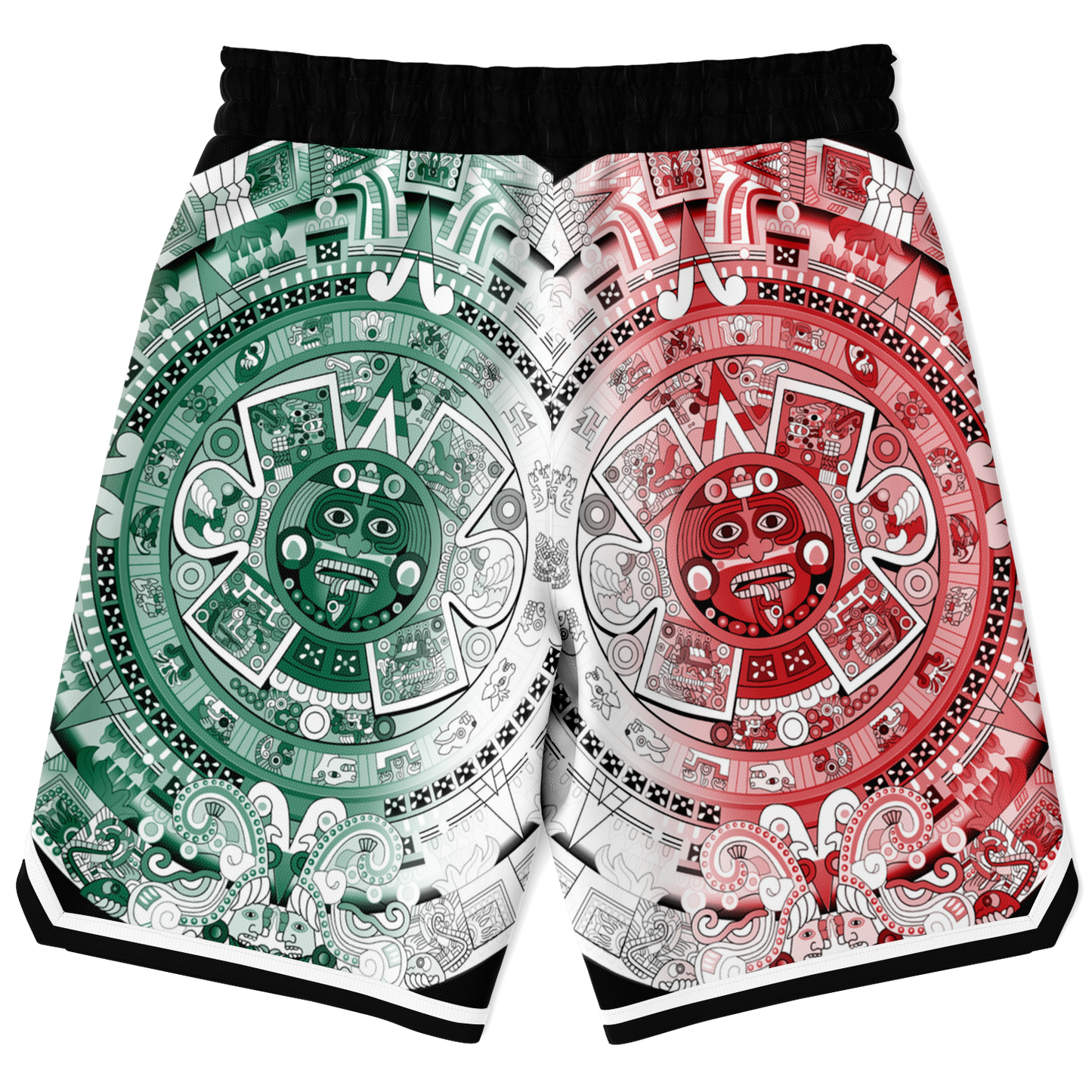 Aztec Calendar (Mexico flag colors) 2025 - Unisex Basketball Shorts
