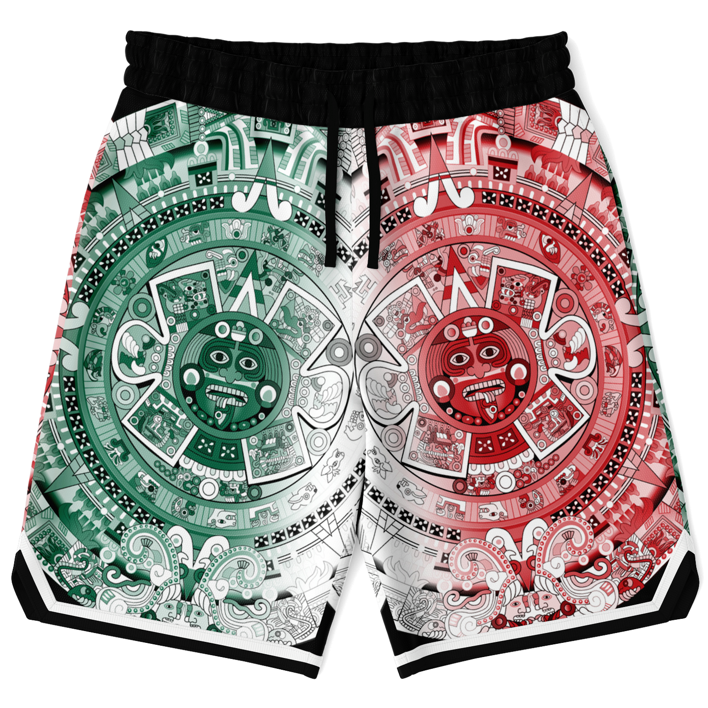 Aztec Calendar (Mexico flag colors) 2025 - Unisex Basketball Shorts