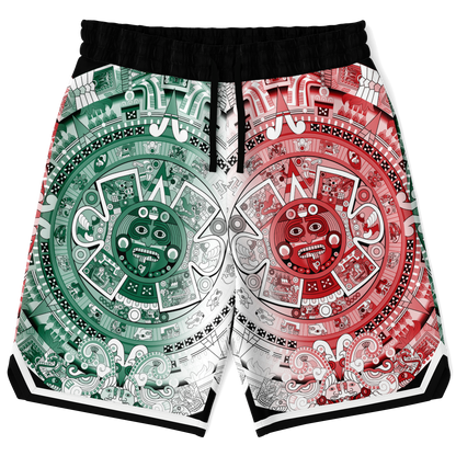 Aztec Calendar (Mexico flag colors) 2025 - Unisex Basketball Shorts