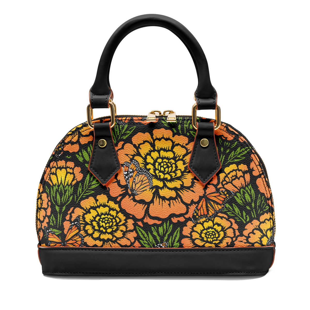 Day of the Dead Marigold & Monarch – Dome Satchel Handbag