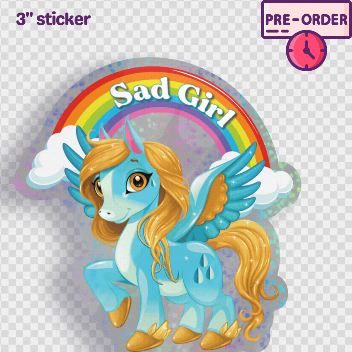 Sad Girl - Glitter Holographic Sticker [PRE-ORDER]