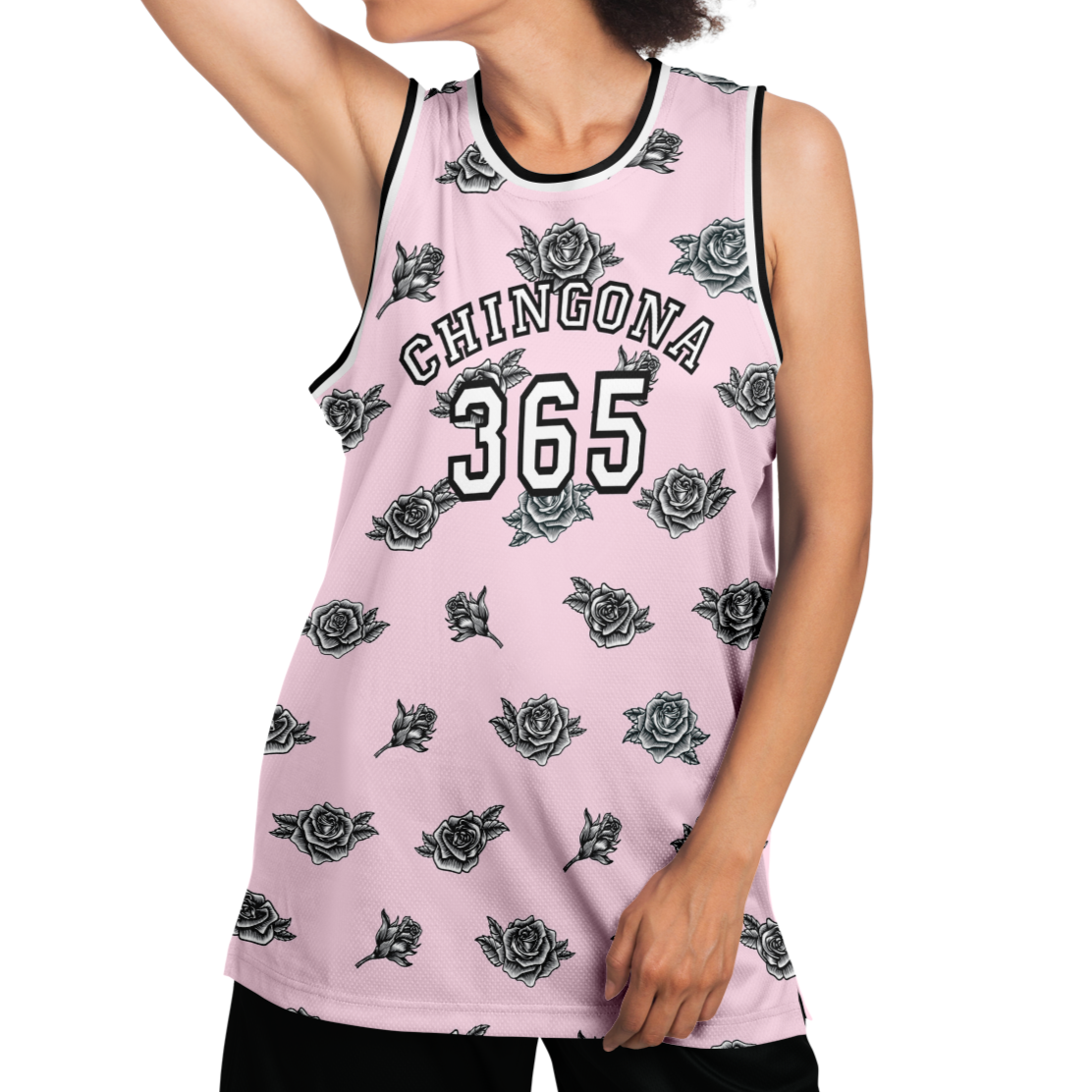 Chingona 365 with Roses - Pink Basketball Jersey