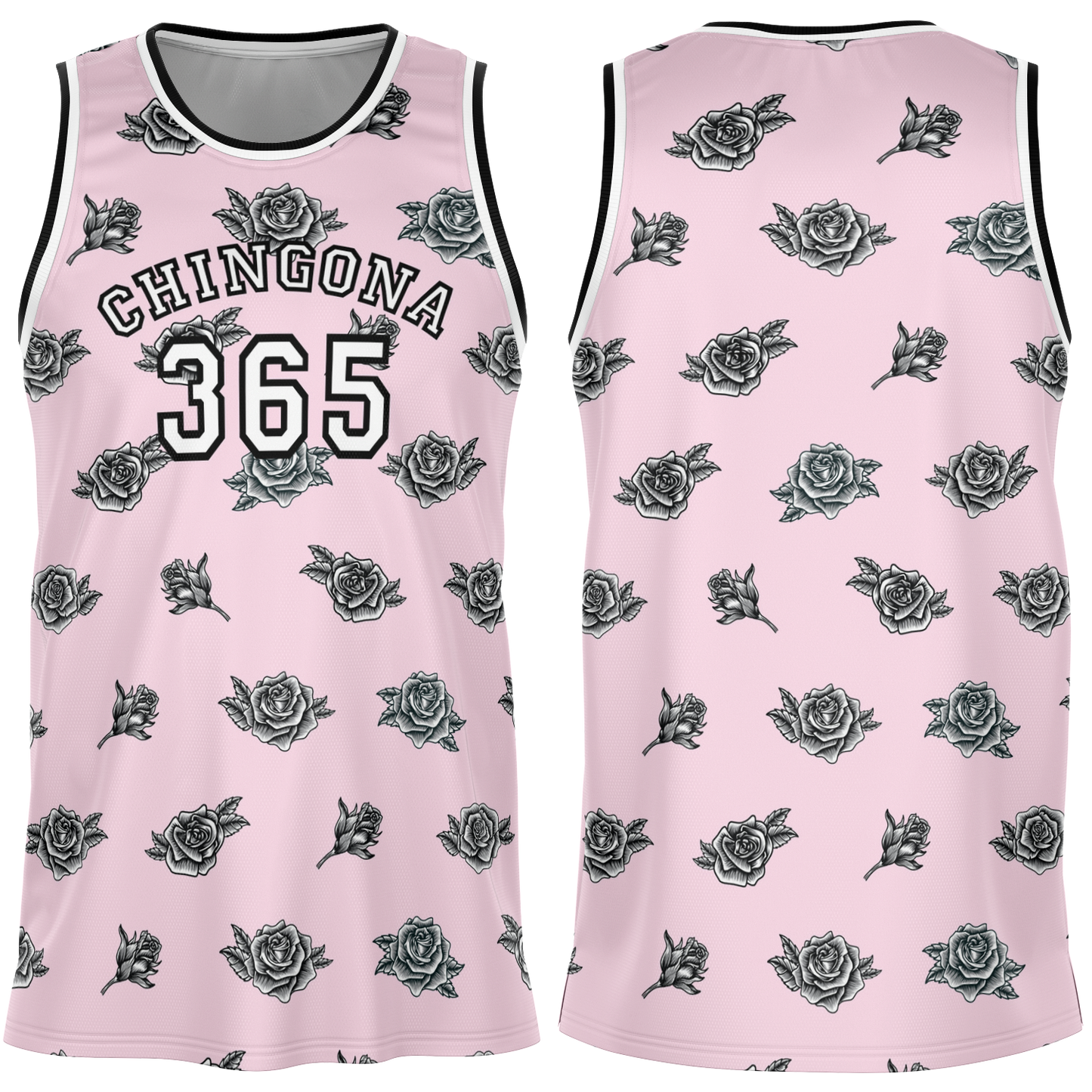 Chingona 365 with Roses - Pink Basketball Jersey