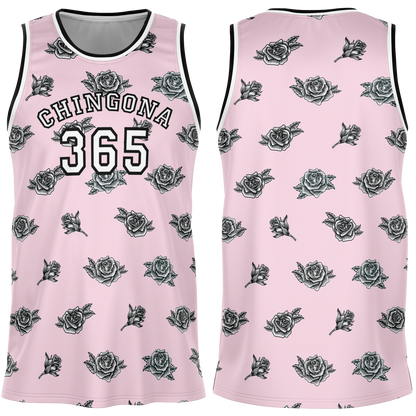 Chingona 365 with Roses - Pink Basketball Jersey