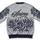 Ánimo con Roses (Blue Black Pen & Ink Style) - Unisex Knit Sweater