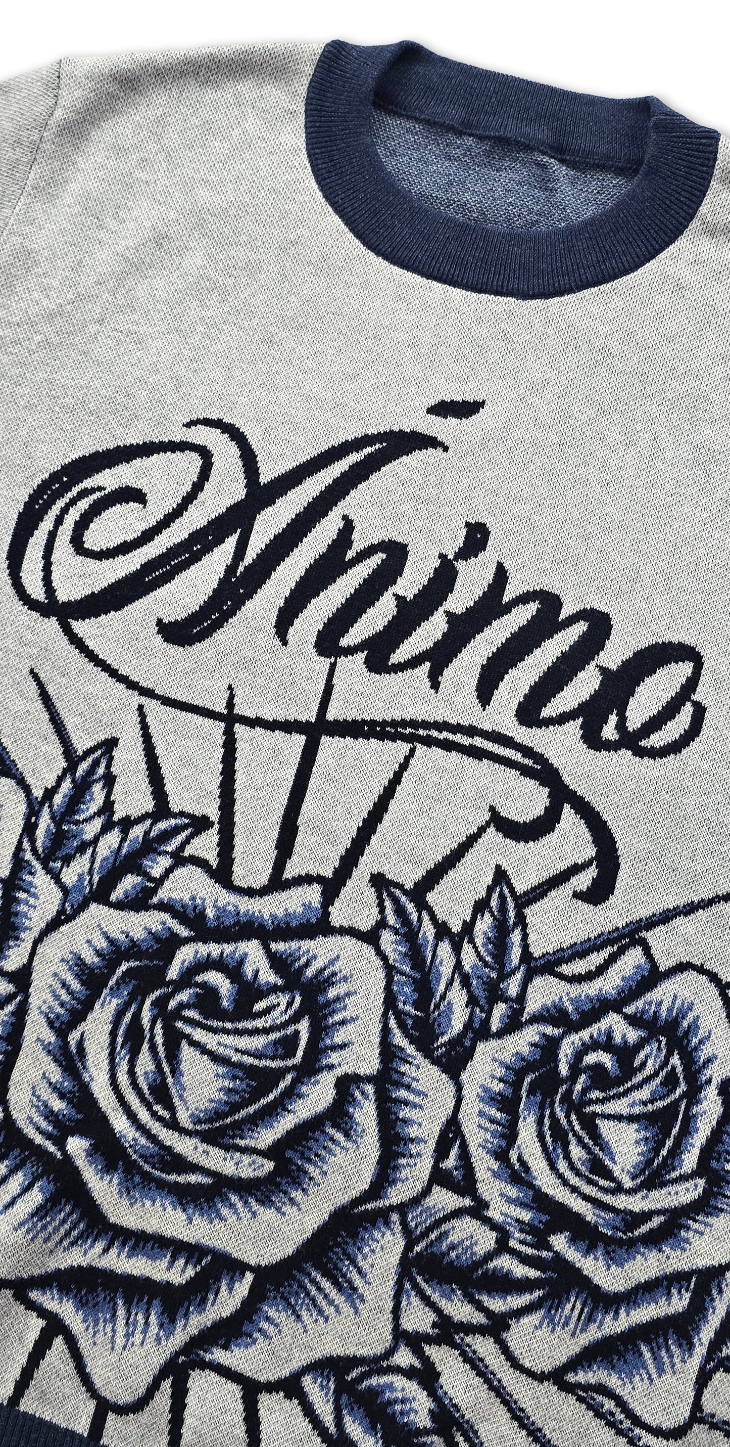 Ánimo con Roses (Blue Black Pen & Ink Style) - Unisex Knit Sweater