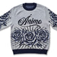 Ánimo con Roses (Blue Black Pen & Ink Style) - Unisex Knit Sweater