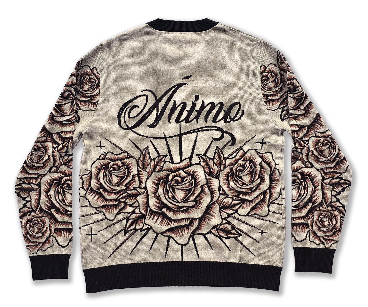 Ánimo con Roses (Brown Tan Pen & Ink Style) - Unisex Knit Sweater