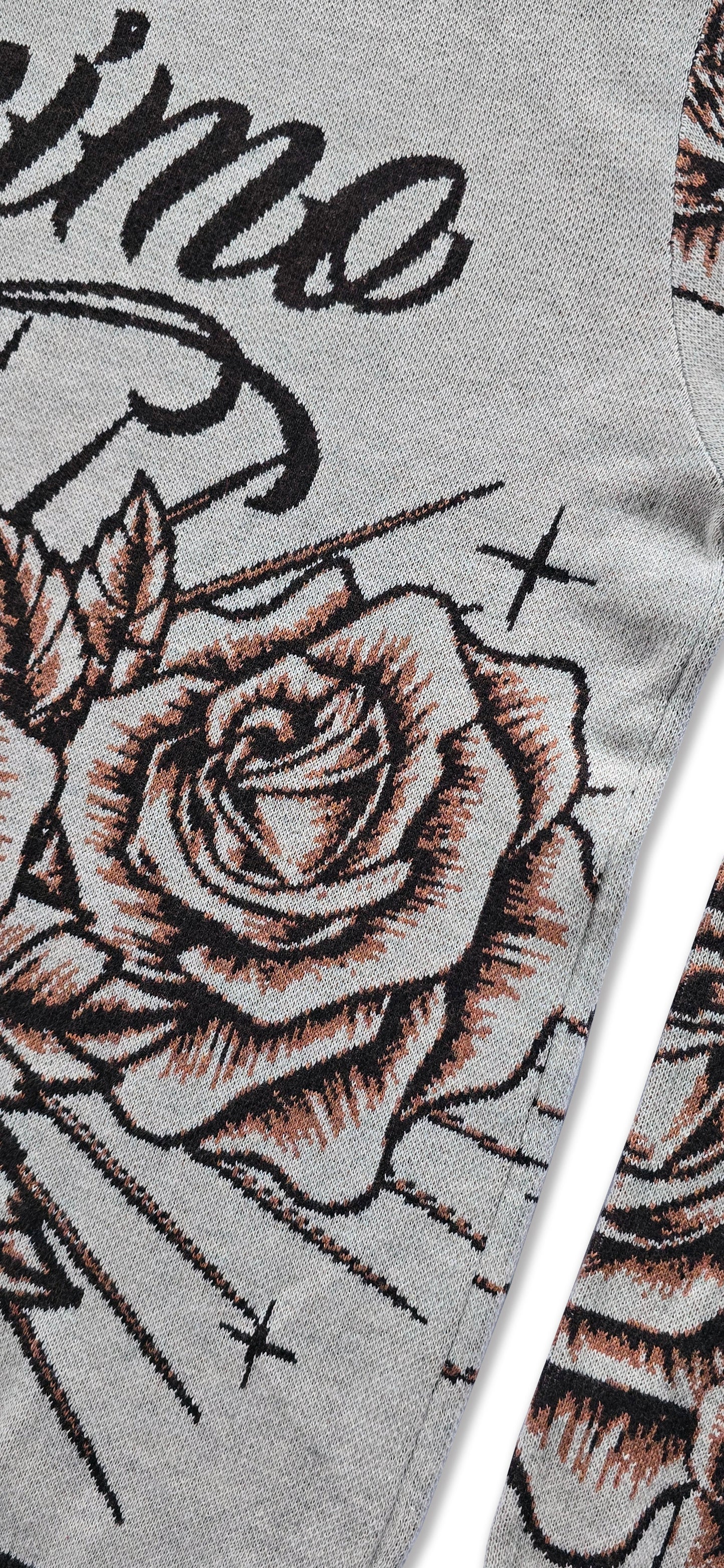 Ánimo con Roses (Brown Tan Pen & Ink Style) - Unisex Knit Sweater