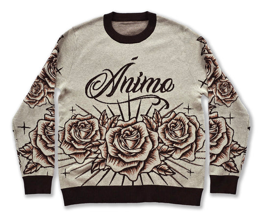 Ánimo con Roses (Brown Tan Pen & Ink Style) - Unisex Knit Sweater