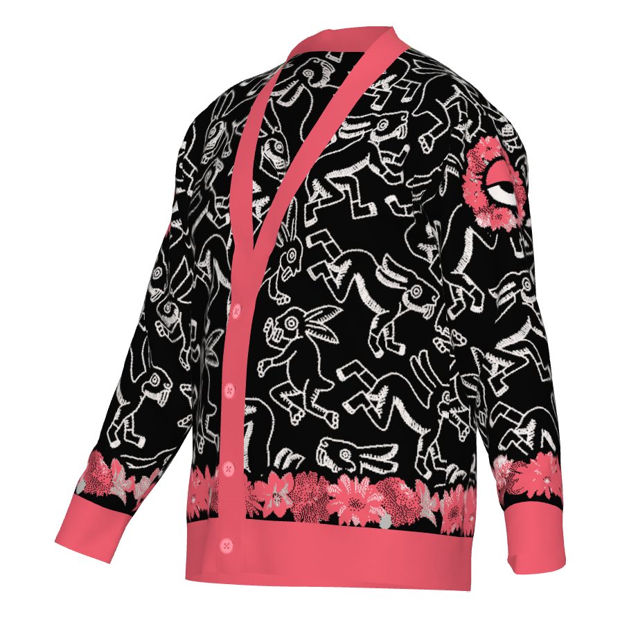 Ce Tochtli (One Rabbit, Mexica New Year 2026) - Unisex Knit Cardigan