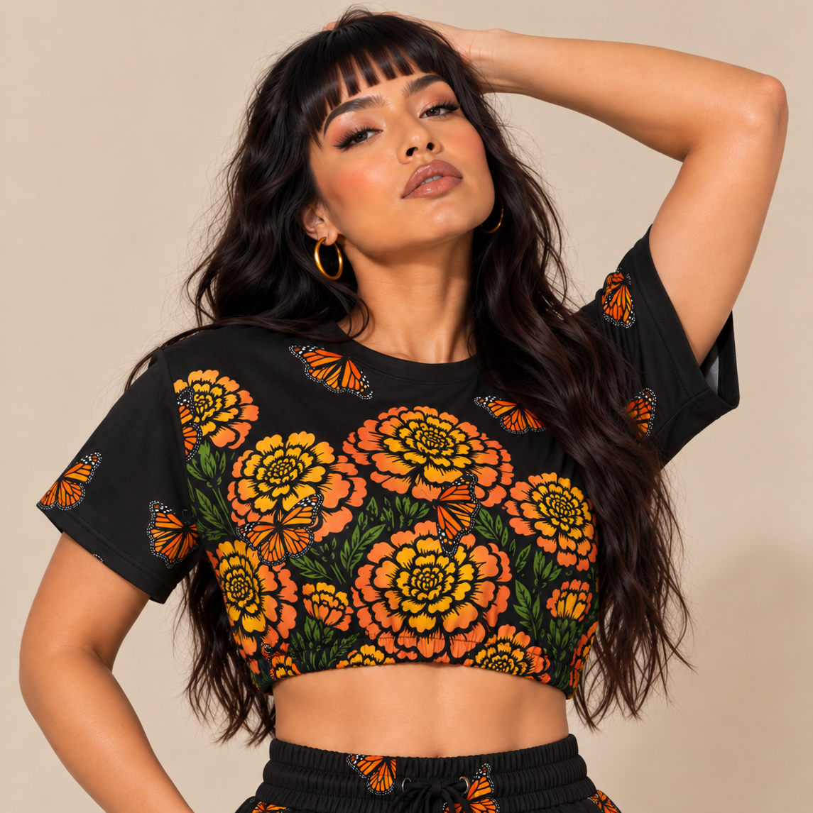 Day of the Dead Marigold & Monarch – Cropped Fleece Sweatshirt