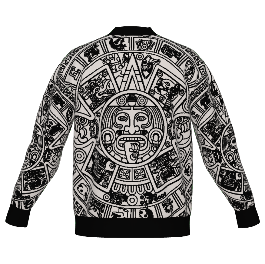 Mexica / Azteca Calendar (Black & Bone) - Unisex Knit Cardigan