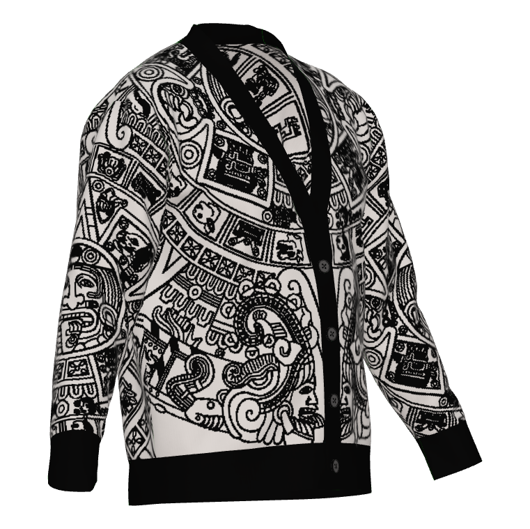 Mexica / Azteca Calendar (Black & Bone) - Unisex Knit Cardigan