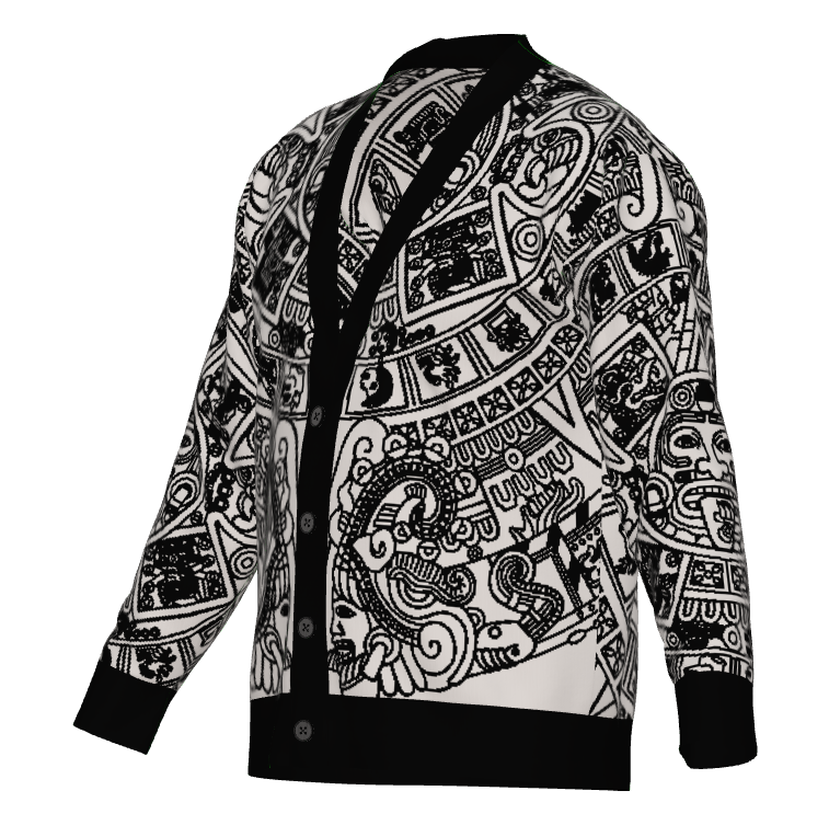Mexica / Azteca Calendar (Black & Bone) - Unisex Knit Cardigan