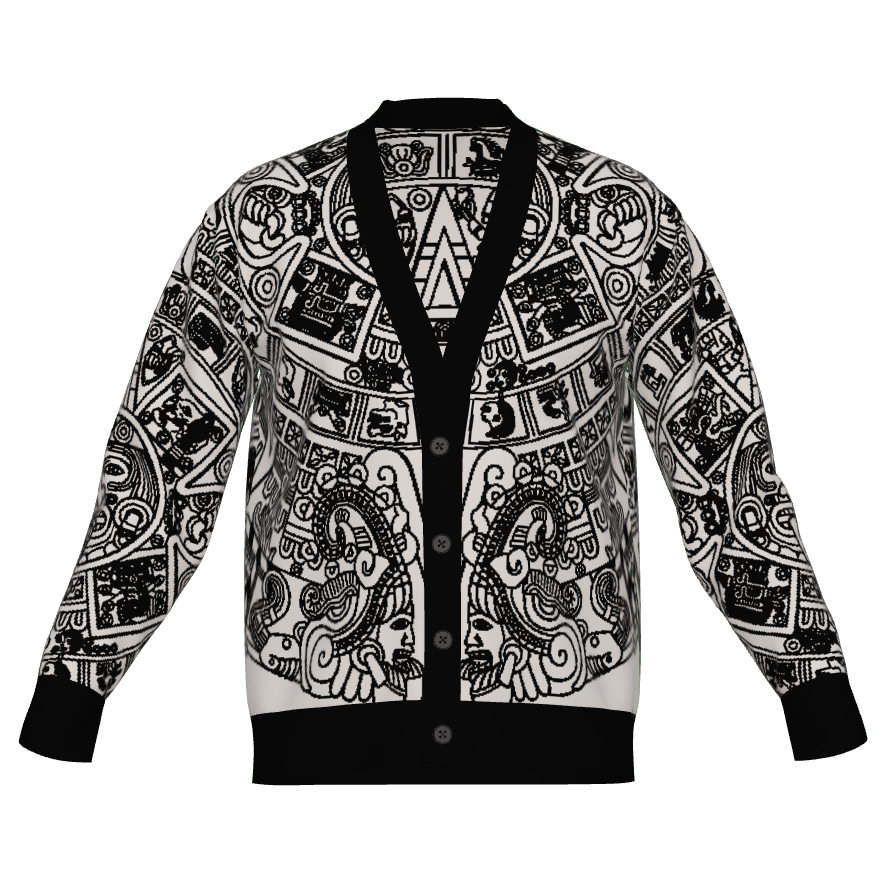 Mexica / Azteca Calendar (Black & Bone) - Unisex Knit Cardigan