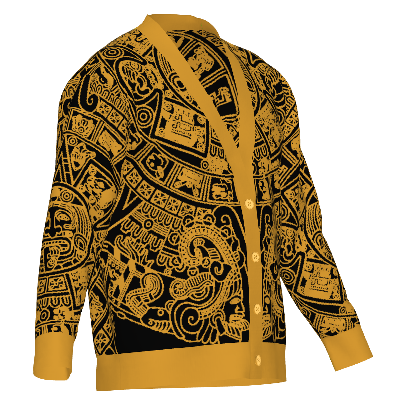 Mexica / Azteca Calendar (Golden Yellow & Black) - Unisex Knit Cardigan