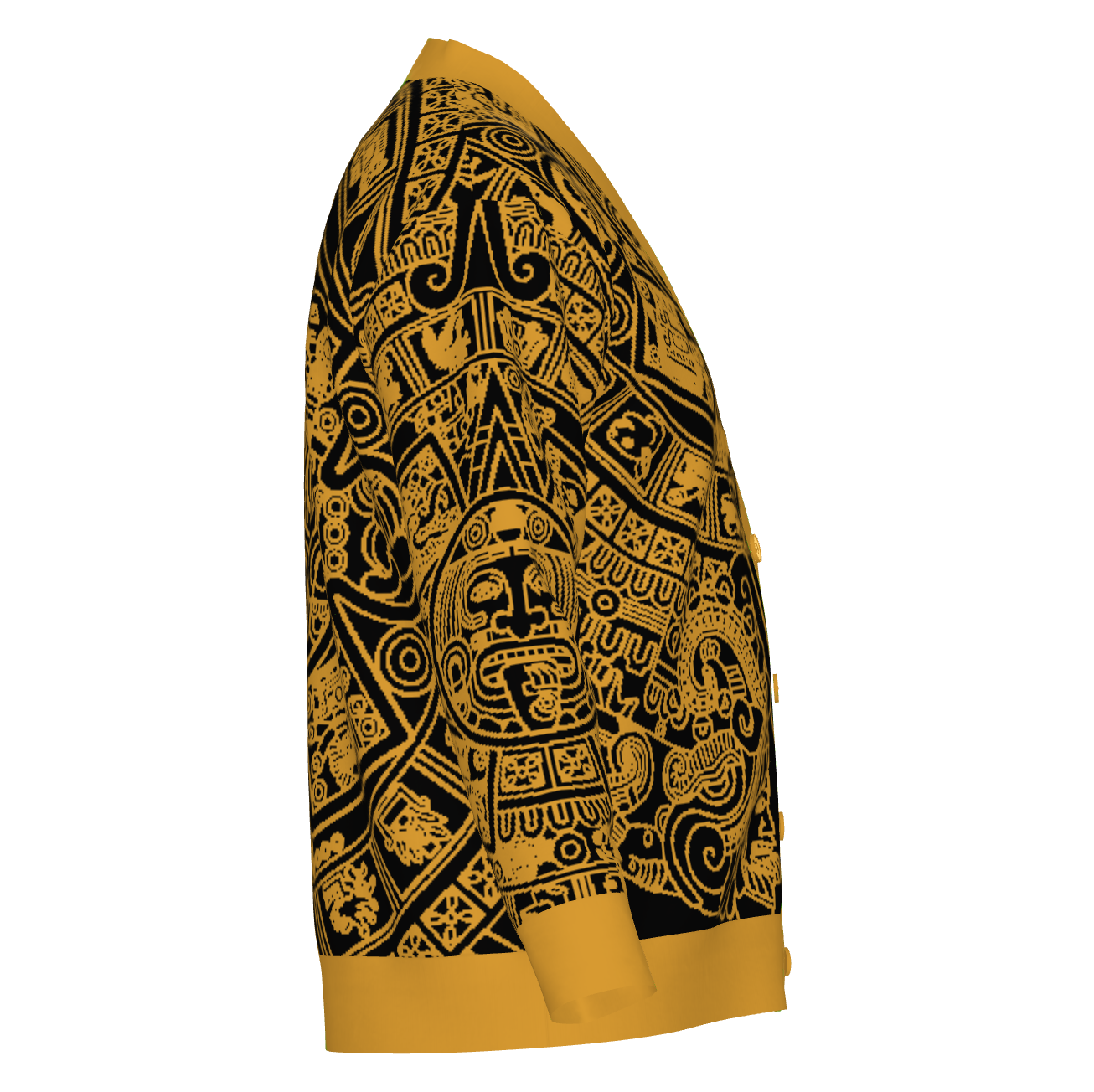 Mexica / Azteca Calendar (Golden Yellow & Black) - Unisex Knit Cardigan