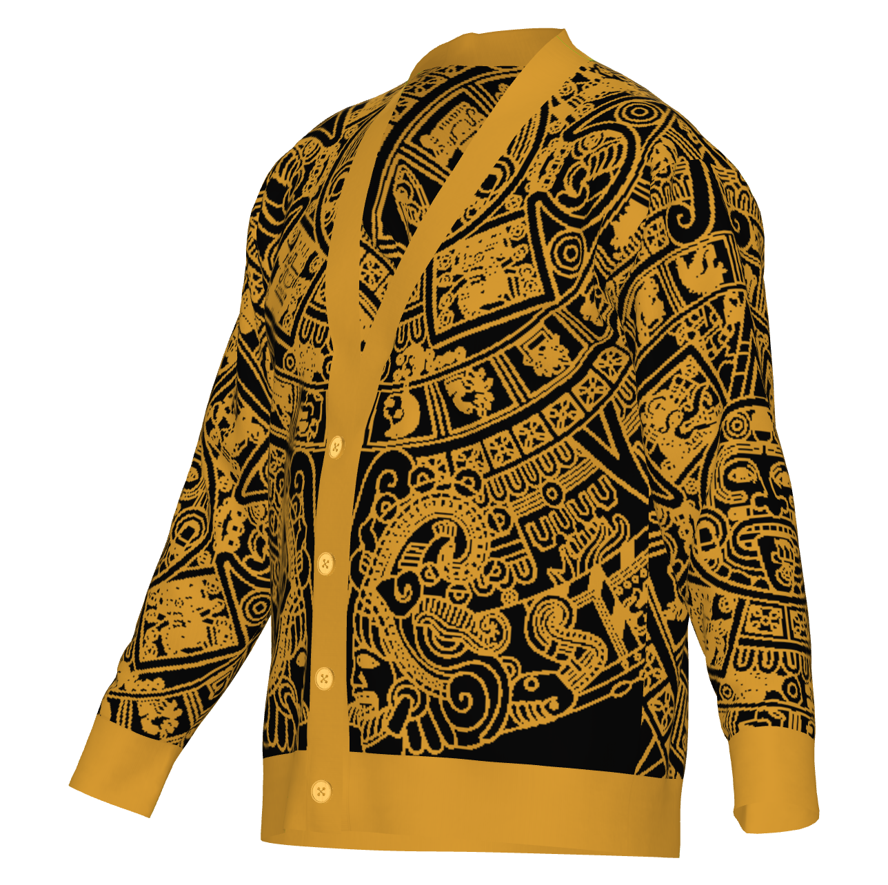 Mexica / Azteca Calendar (Golden Yellow & Black) - Unisex Knit Cardigan