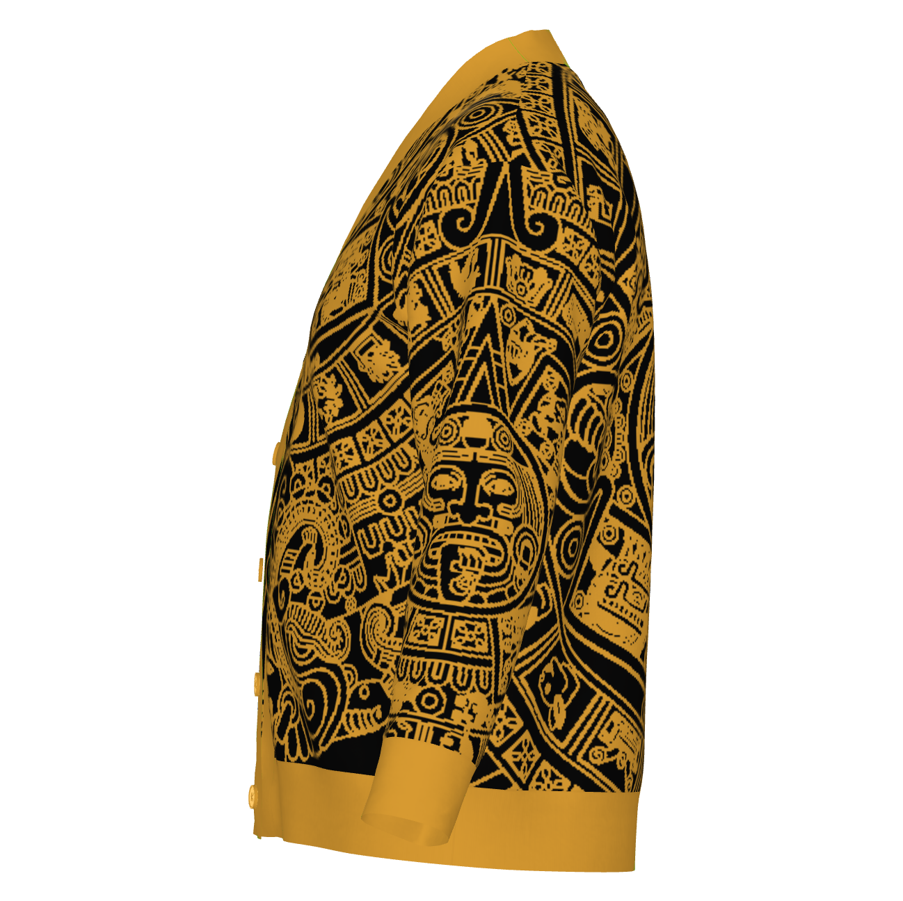Mexica / Azteca Calendar (Golden Yellow & Black) - Unisex Knit Cardigan