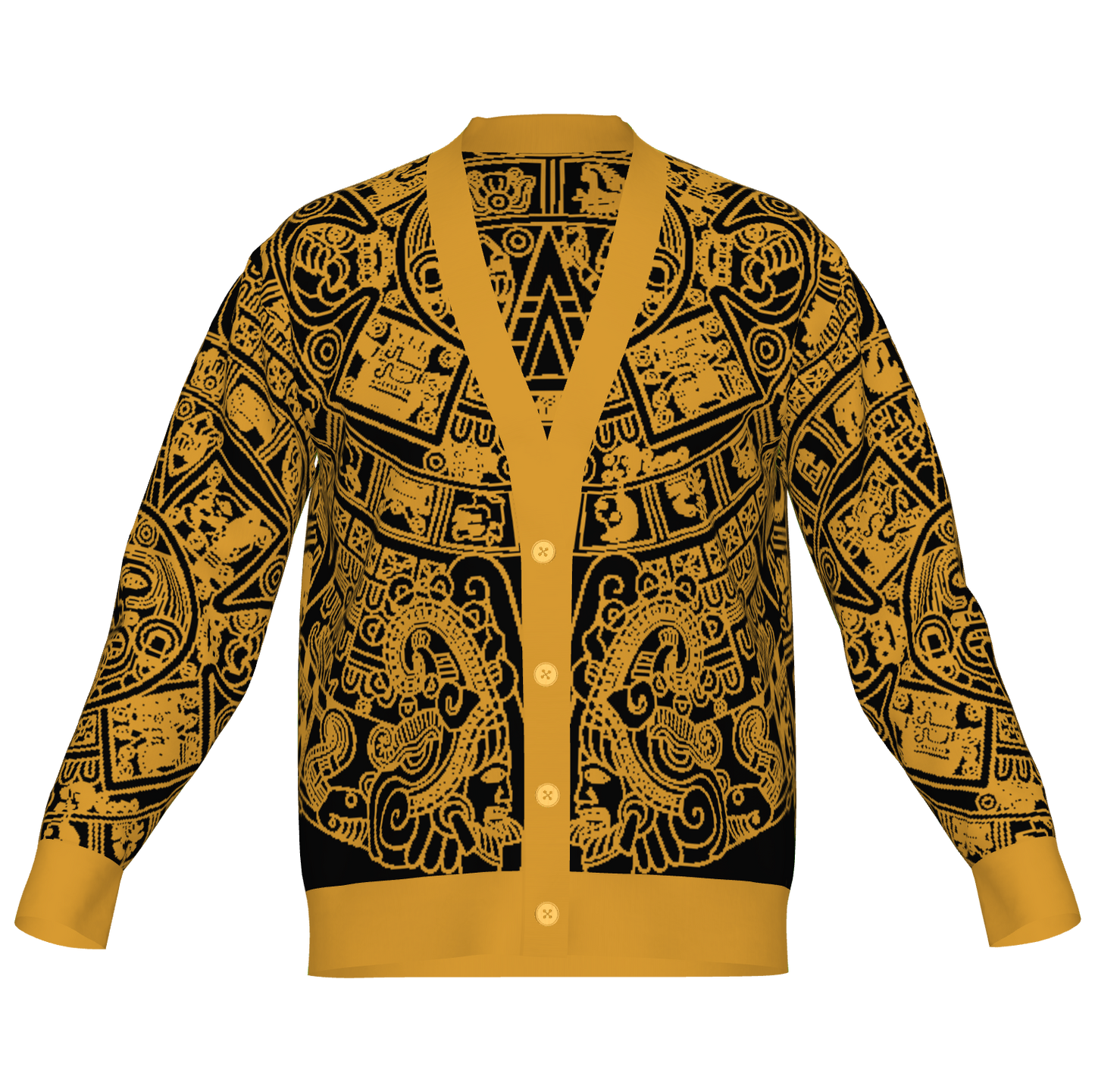 Mexica / Azteca Calendar (Golden Yellow & Black) - Unisex Knit Cardigan