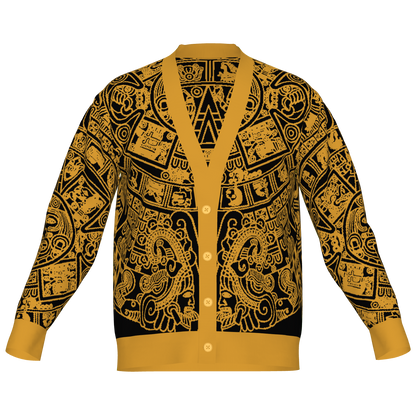 Mexica / Azteca Calendar (Golden Yellow & Black) - Unisex Knit Cardigan