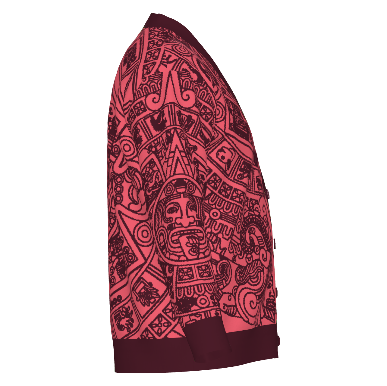 Mexica / Azteca Calendar (Maroon & Pink, Nocheztli) - Unisex Knit Cardigan