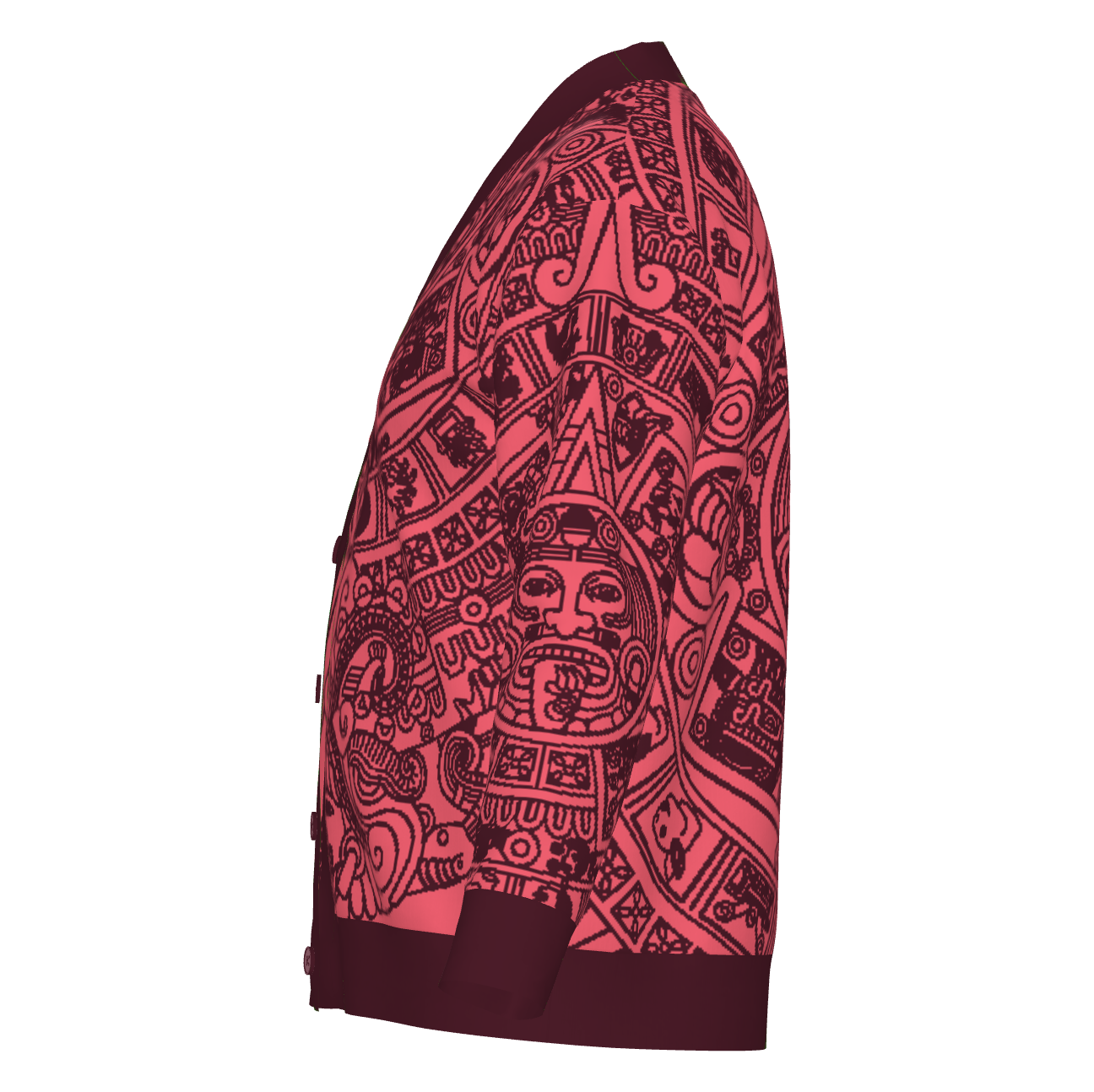 Mexica / Azteca Calendar (Maroon & Pink, Nocheztli) - Unisex Knit Cardigan