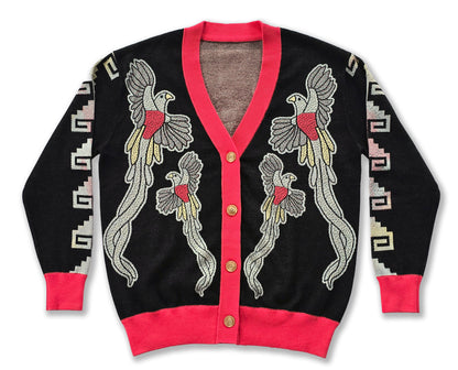Quetzal y Quetzalcoatl con Flor - Unisex Knit Cardigan
