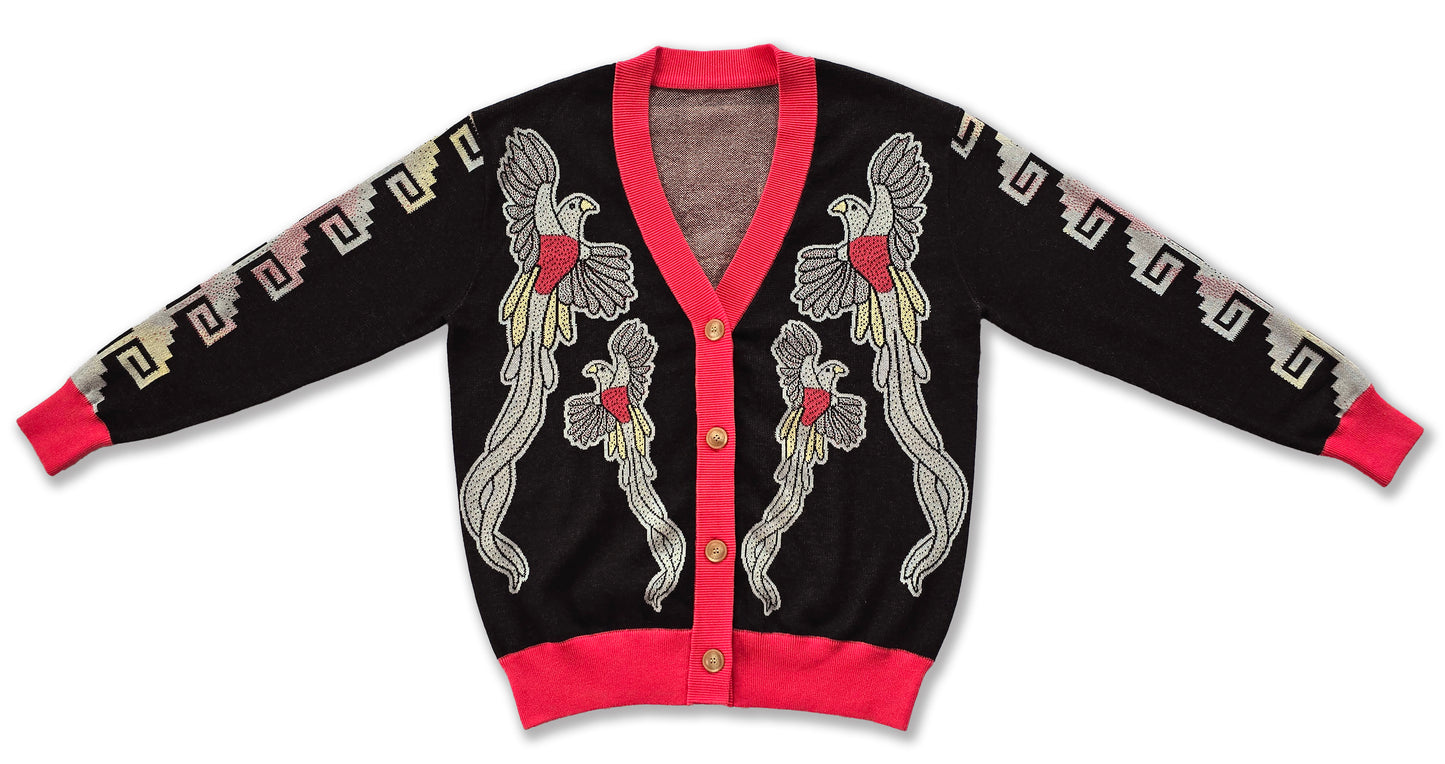 Quetzal y Quetzalcoatl con Flor - Unisex Knit Cardigan