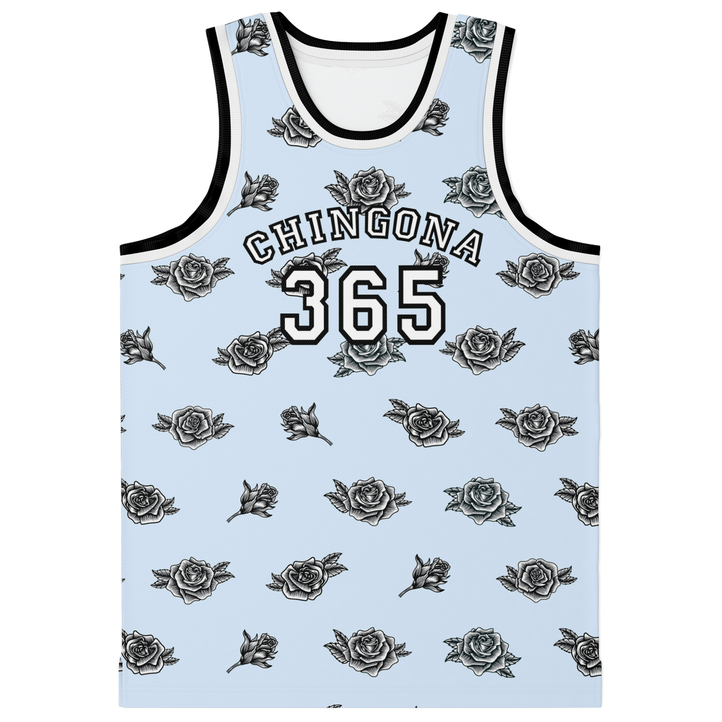 Chingona 365 with Roses - Baby Blue Basketball Jersey