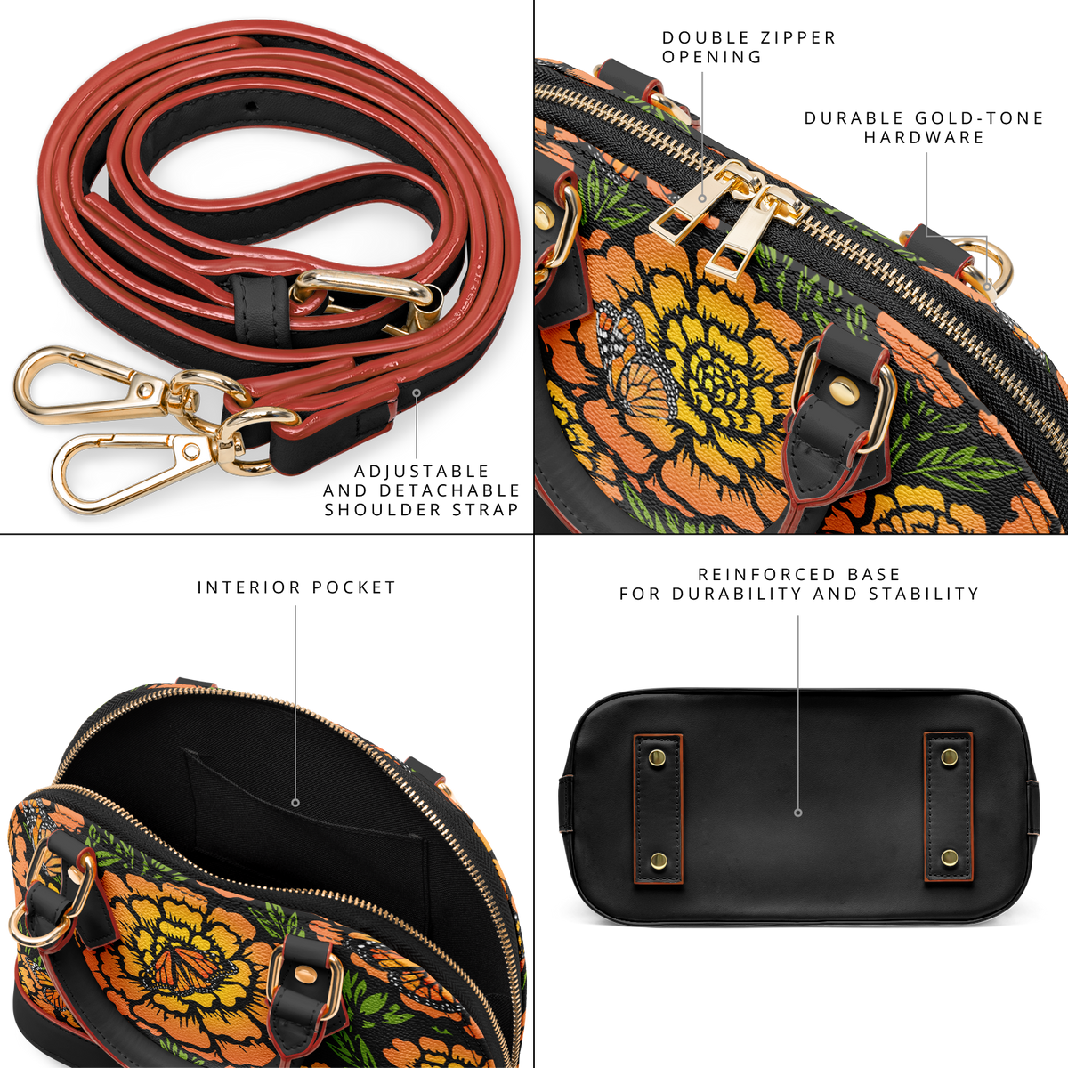 Day of the Dead Marigold & Monarch – Dome Satchel Handbag