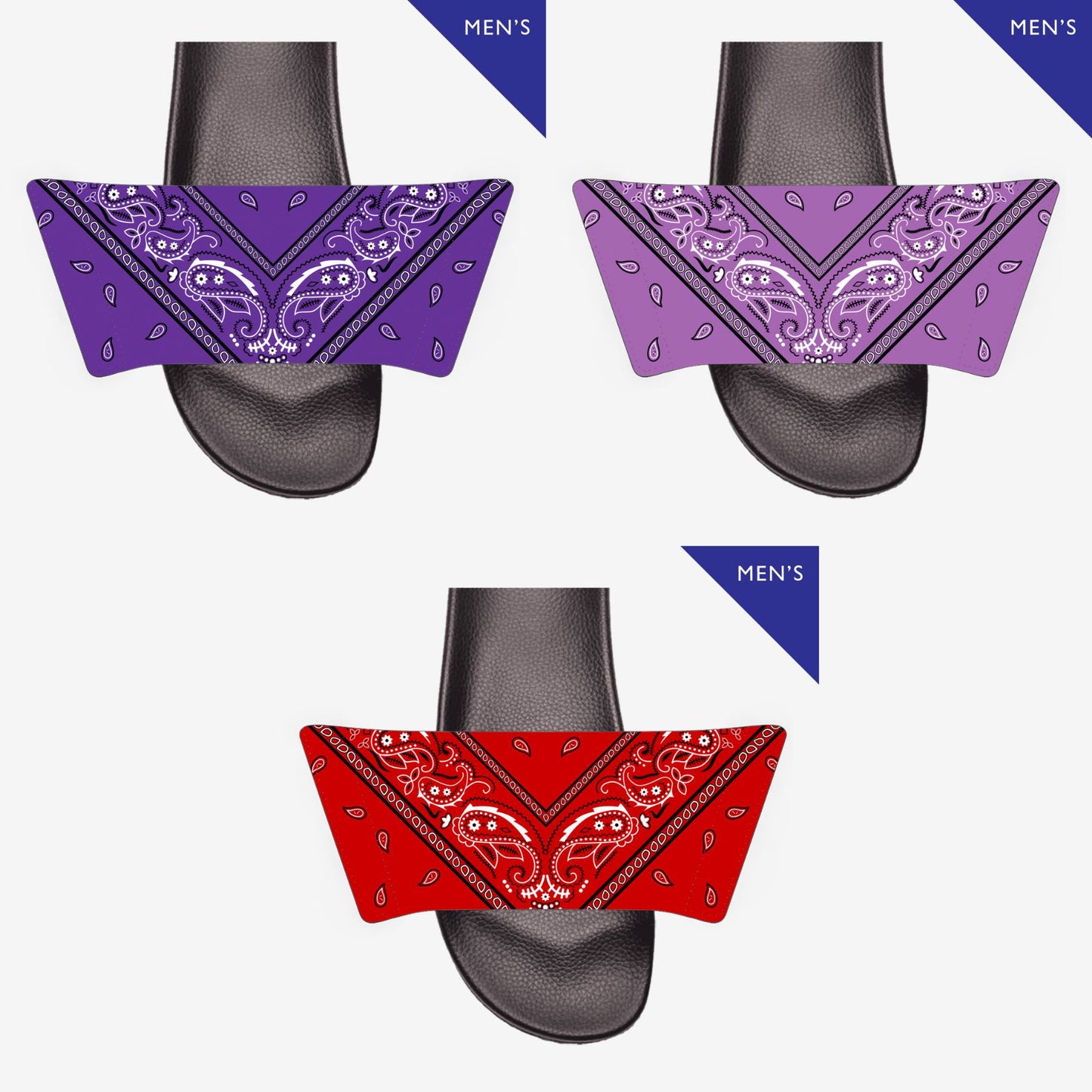 Add On Strap for Men's Slides - Bandana Designs (Choose Purple, Orchid, Red)