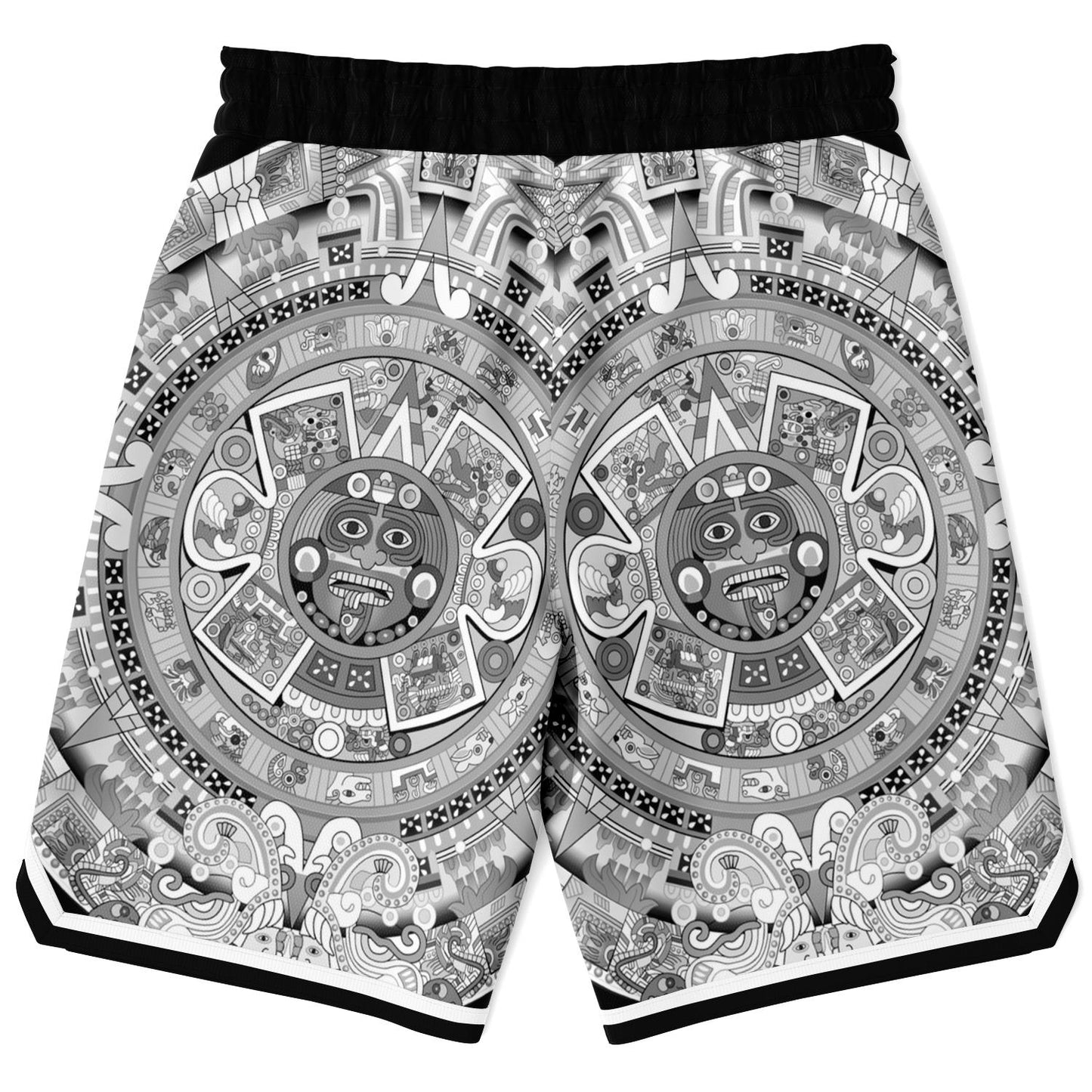 Aztec Calendar (Black & White) 2025 - Unisex Basketball Shorts